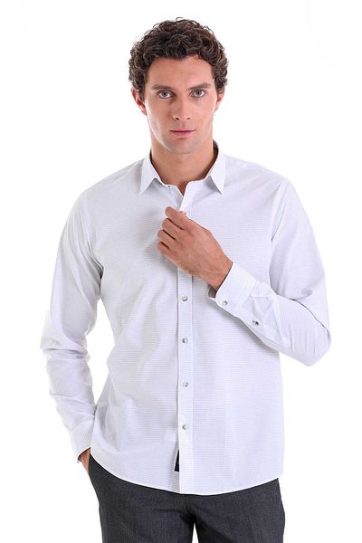 Hatemoğlu Gray Comfort Fit Checkered 100% Cotton Slim Collar Long Sleeve Casual Shirt