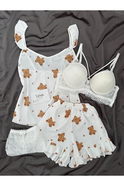 Lena Homewears Women's Mini Tedy 4'Er Shorts Pajama Set