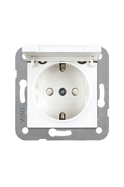 VİKO Karre Socket – Child Proof, Covered, White, Frameless