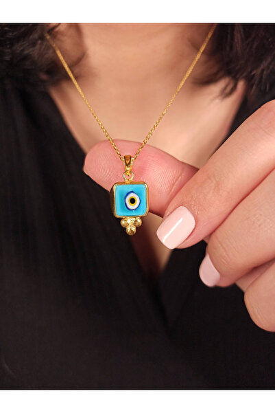 TREND Gümüş Nazar Boncuğu Kolye, Kare Altın Nazarlık Kolye, Hamsa Nazarlık, A...
