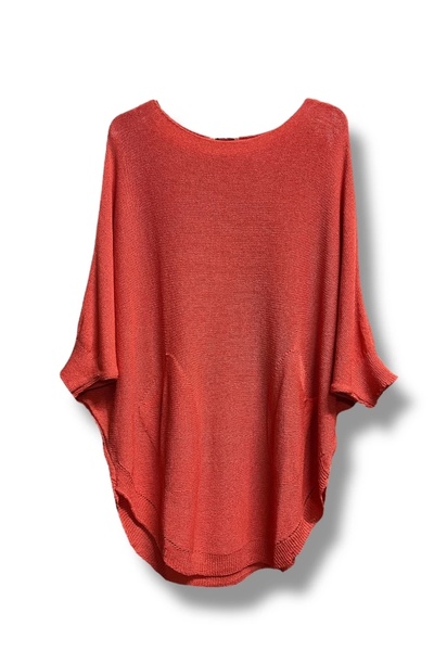 Butik Tricotaj mercerizat cu două buzunare tăiate oval-Somon