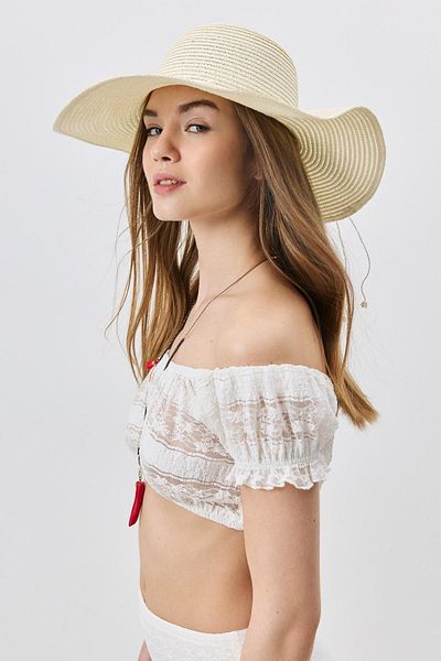 C&City Pălărie de plajă cu boruri largi - Y25730-05 Crem