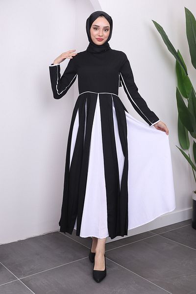 İmajButik Μαύρο φόρεμα από ποπλίνα - με λεπτομέρεια ζώνης μέσης