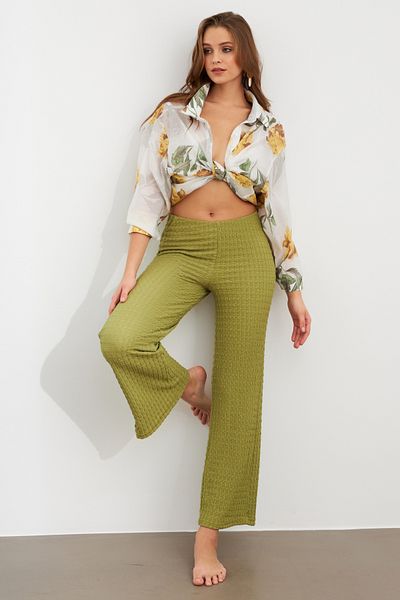 Cool & Sexy Pantaloni Seersucker verde fistic pentru damă ZH326