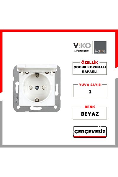 VİKO Karre Socket – Child Proof, Covered, White, Frameless