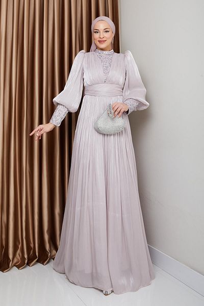 Olcay Yorgo Seiden-Hijab-Abendkleid mit Steinstoff DRESSES Personaly 1239