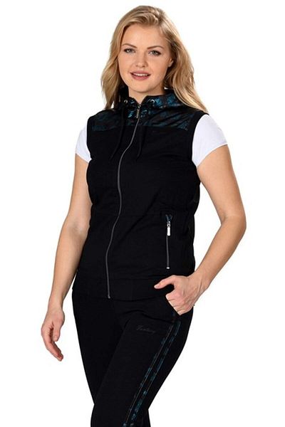 Fantasy Women's Black Front Zippered Ribbed Leg Vest 3-Piece Seasonal Sports Tracksuit Edy19335