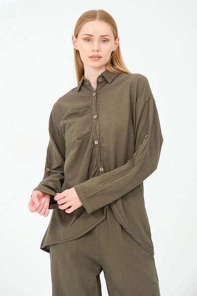 Butik Cămașă din bumbac kaki cu croială asimetrică