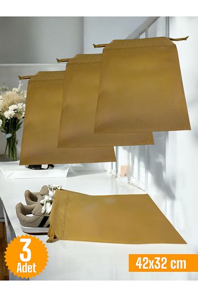 Balkan Room 3 Pcs Beige Drawstring Shoes Storage Bag Travel Pouch Multipurpose Closet Drawer Suitcase Organizer