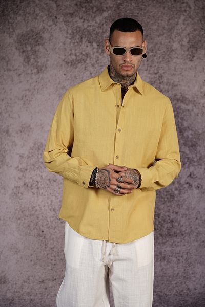 Butik Trend Biz 100% Cotton Lycra Linen Regular Fit Men's Shirt