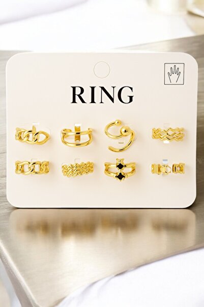 MakeWell 6'lı 8li 10lu Yüzük Setleri Kelebekli Pembe Taşlı Sade Gold Renkli Yüzükler