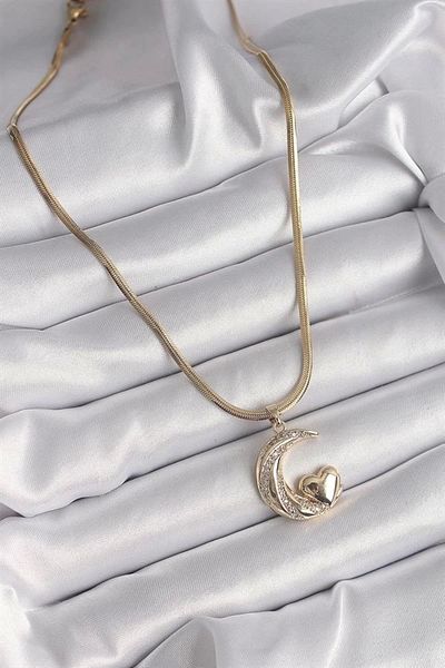 Clariss 316L Steel Gold Color Steel Italian Chain Zircon Stone Halil Figure Heart Detail Women's Necklace