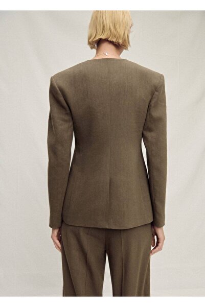 MANGO Woman Dikişsiz keten blazer ceket