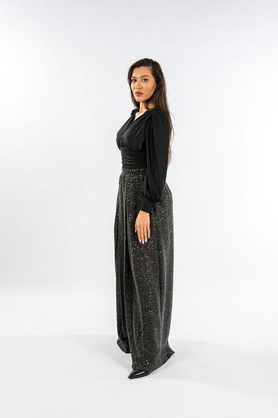 Gorgeaux Black Bodysuit and Sequin Pants Set - M(38)