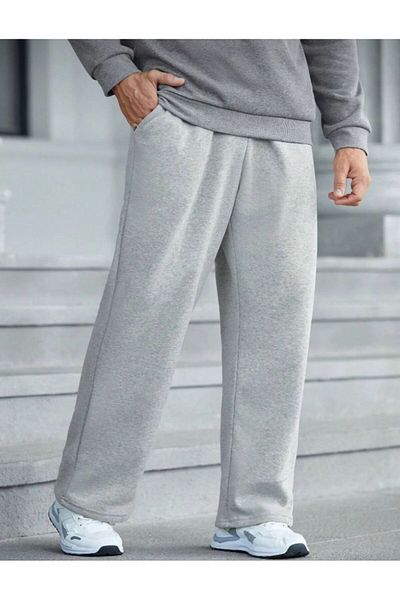 LACKH Flat Leg Men's Track Pants Gray Casual Flexible # Sweatshirt