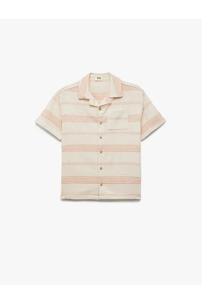 Koton Cotton Single Pocket Detailed Beige Boy's Shirt 5Skb60117Tw
