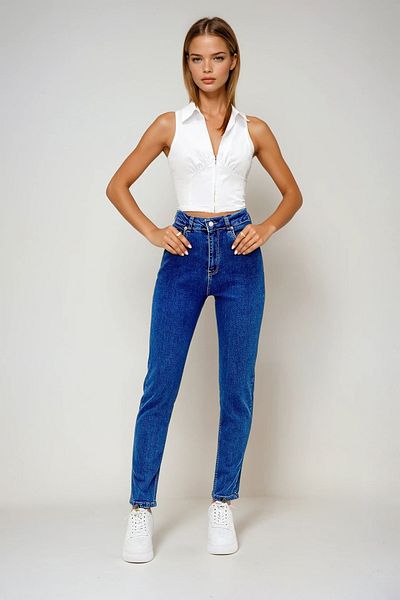 VAGGON Pantaloni de damă, albaștri, cu 5 buzunare, din lycra, cu picior din tub, Prmx13052