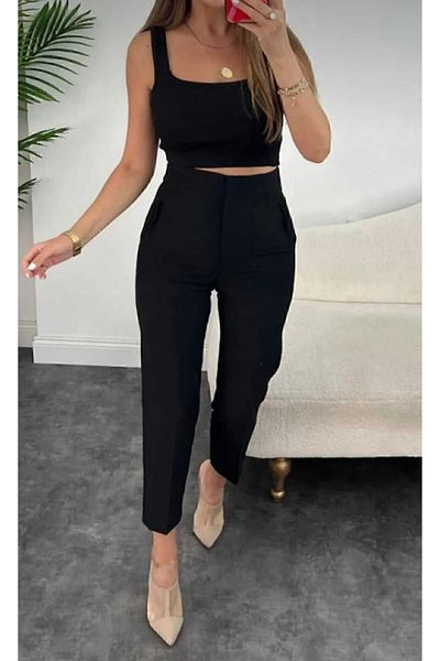 QueenPant Women's Black High Waist Pencil Full Mold Fabric Zr Pants