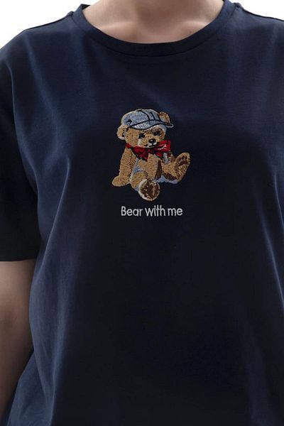 Fashion Friends Tricou cu mânecă scurtă din bumbac cu broderie ursuleț bleumarin