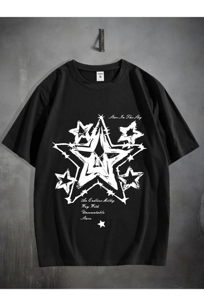 LAND MODA تي شيرت رجالي مريح برقبة دائرية مع نمط هندسي خماسي، نسيج محبوك، خفي...