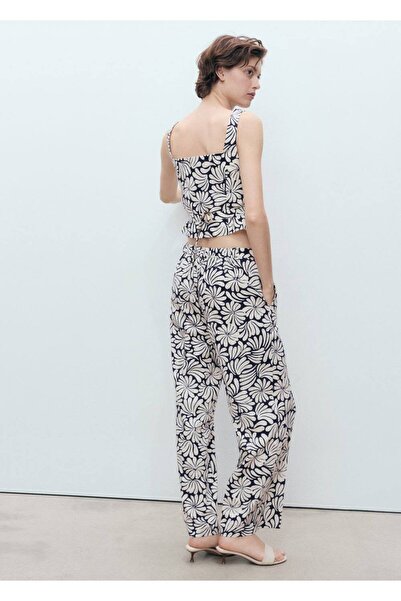 MANGO Woman Çiçekli keten pantolon