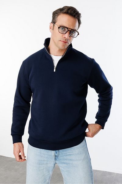 GENIUS STORE Unisex Sweatshirt Comfortable Cut Cotton Fleece Inside Half Zipper Stand Collar Sweatshirt