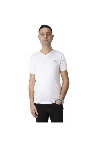 lumberjack Tricou Ct104 Basic Pes cu decolteu în V Beyaz Erkek