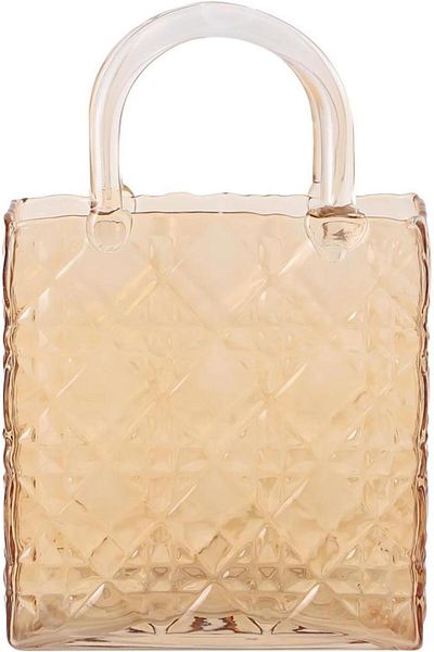 Nettenevime Bag Vase Cornered Model Glass Flower Vase Decorative Honey Amber Vase Large Size Glass Bag Vase