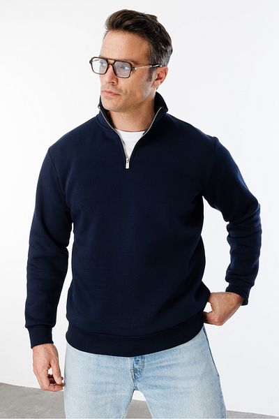 GENIUS STORE Unisex Sweatshirt Comfortable Cut Cotton Fleece Inside Half Zipper Stand Collar Sweatshirt
