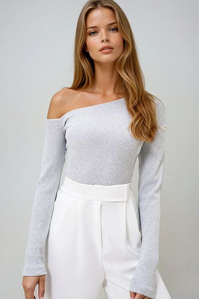 VAGGON Women's Grimelange Boat Neck Blouse, One Shoulder Open Cashore