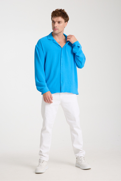 BİYOGRAF Erkek Keten Ayrobin Dokulu Bol Kalıp Oversize Salaş Gömlek