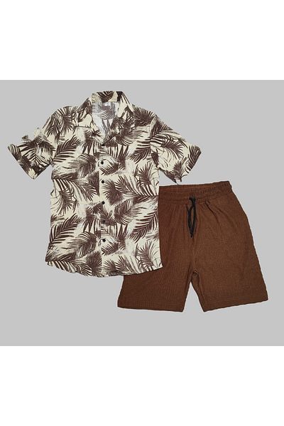 YNGMENCLASS Palm Textured Anti-Sweat Printed Shirt Shorts Set