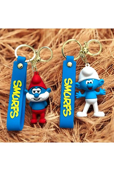 pofudukcase Cute Smurfs Characters 3D Silicone Keychain Good Quality Large Size Smurfette Bag Ornament