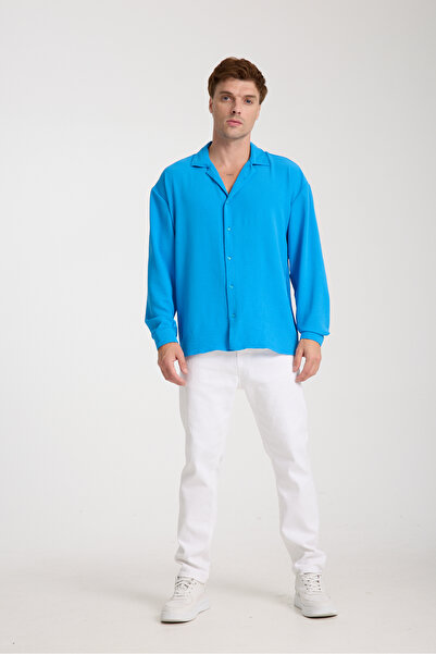 BİYOGRAF Erkek Keten Ayrobin Dokulu Bol Kalıp Oversize Salaş Gömlek