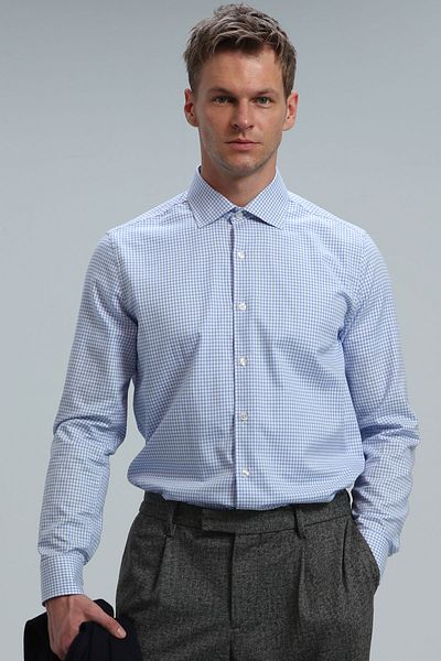 Lufian Cămașă de bază pentru bărbați Bud Comfort Fit Blue