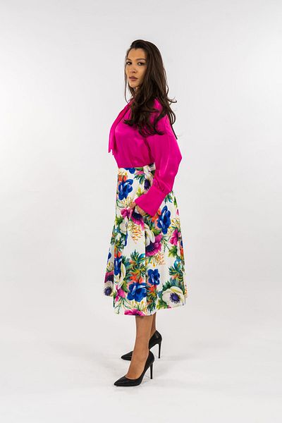 Gorgeaux Pink Blouse And Floral Skirt Set - 5xl(50)