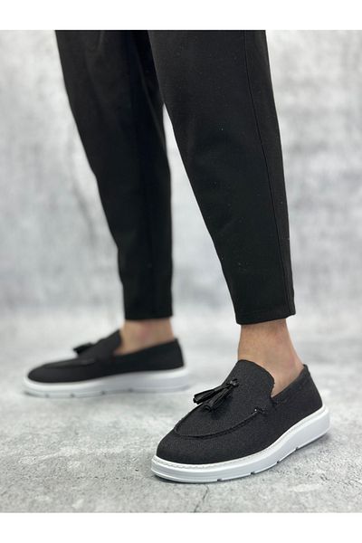 BOA Ba0005 Laceless High Sole Classic Linen Black Tassel Men's Shoes