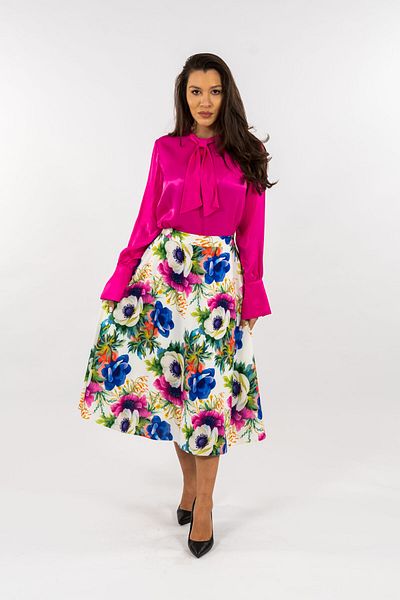 Gorgeaux Pink Blouse And Floral Skirt Set - 5xl(50)