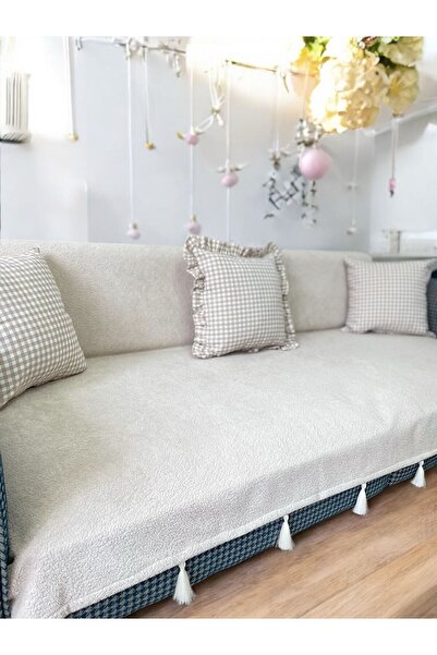DESİGNBYASYAA Pati Dostu Koltuk Örtüsü Döşemelik Kumaş Püsküllü Kaymaz Sırt Ve Oturma Yerini Kaplar 140x200 Cm