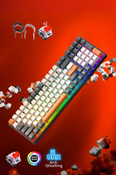 Rever Mekanik Oyuncu Klavyesi Red Switch Retro Dizayn 9 Işık Animasyonlu Rainbow Led Işıklı Gaming Klavye