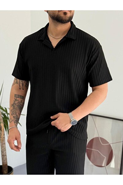 Combineman35 Ανδρικό μπλουζάκι με γιακά πόλο από ύφασμα Lycra με ραβδώσεις