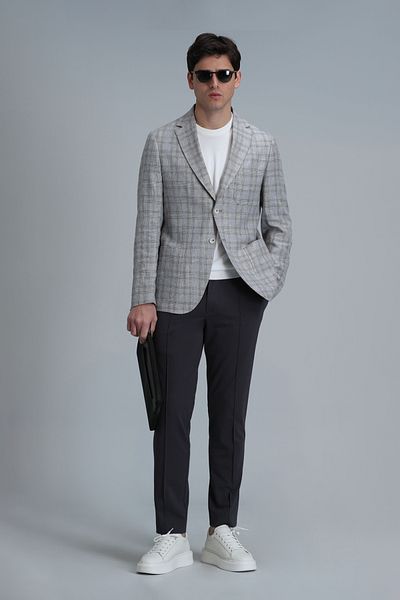 Lufian Men's Slim Fit Gray Dany Sports Blazer Jacket