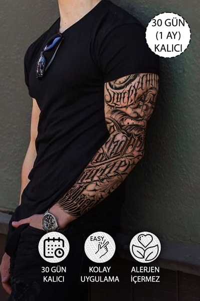 SERRANO 30 Gün / 1 Ay Kalıcı Yazılı Gangsta Geçici Kol Kaplama Dövme Tattoo - 12 Saat Sonra Kararır