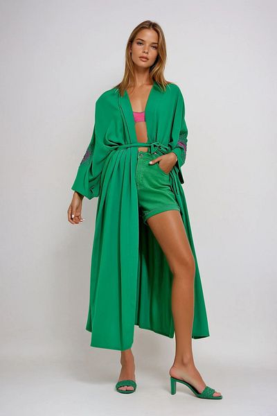 VAGGON Γυναικείο Πράσινο Μανίκι Πίσω Maxiboy Kimino Kaftan με ζώνη στη μέση