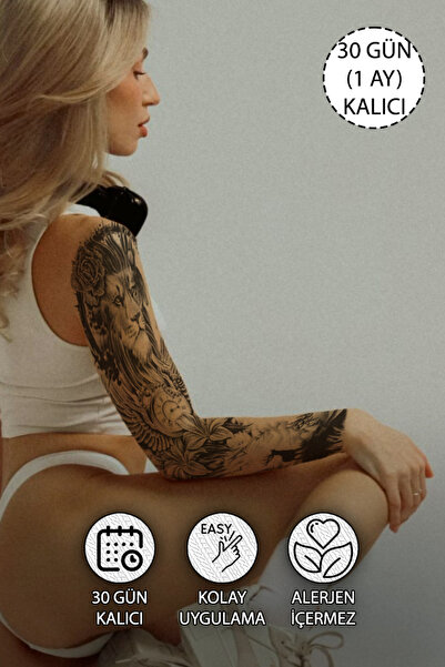 SERRANO 30 Gün / 1 Ay Kalıcı Aslan, Kuş ve Geyik Geçici Kol Kaplama Dövme Tat...