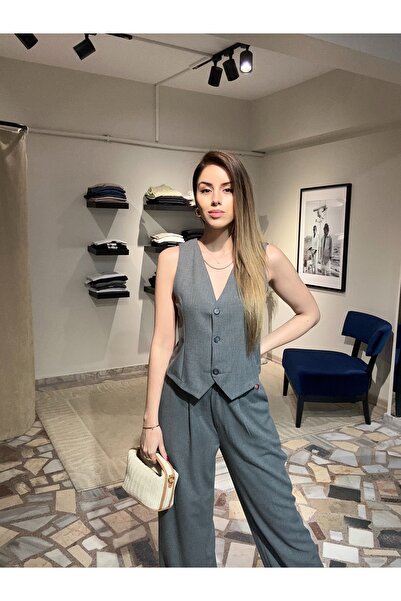 Butik Kadın Antrasit Alt-Üst Yelekli Takım