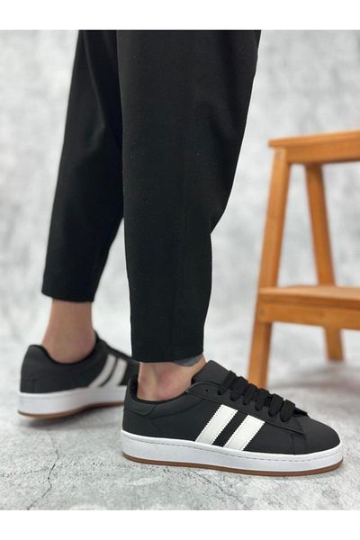 BPM BA0235 BOA Pantofi casual pentru bărbați, piele neagră, cu două dungi