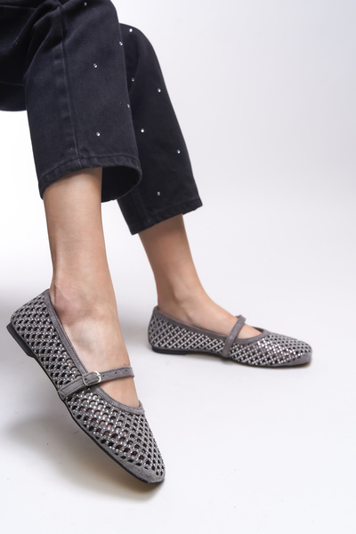 Riccon Gray Suede Phrelduth Women's Ballerinas 0012400