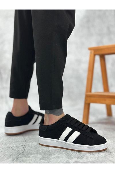 BPM BA0235 BOA Pantofi casual pentru bărbați din piele intoarsa neagra cu doua dungi