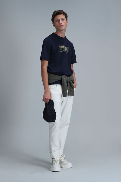 Lufian Banca Modern Graphic T- Shirt Navy Blue
